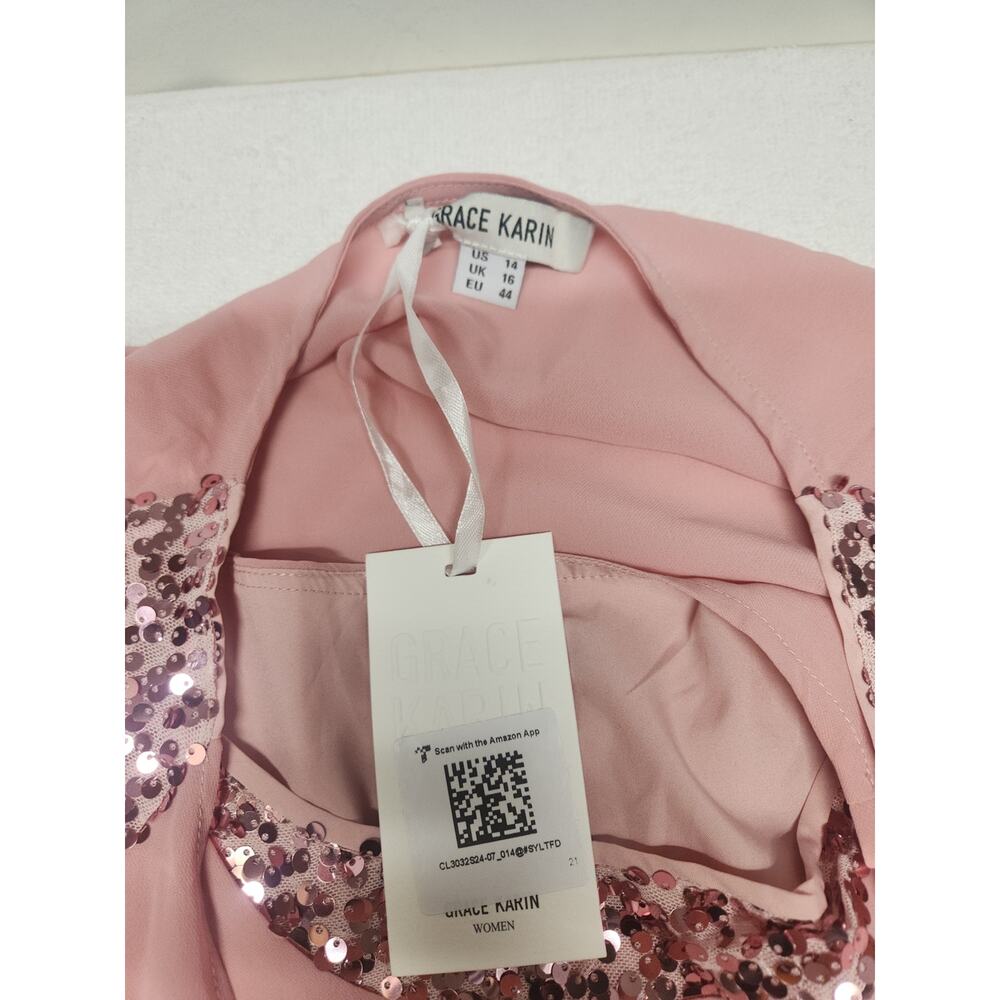 Grace Karin-Blush Pink Layered Chiffon Dress with Beaded Shoulders 004 - Picture 7 of 9